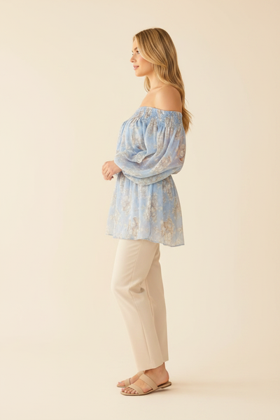 Jennifer Print Top Blue - Side View