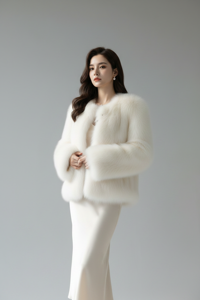 Baxter Faux Fur Jacket Winter White - three quarter model shot