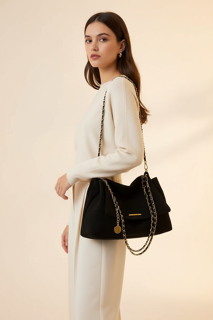 Isla Faux Suede Bag Black — Lifestyle
