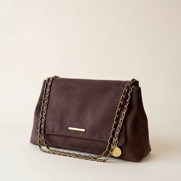 Isla Faux Suede Bag Chocolate — Angle