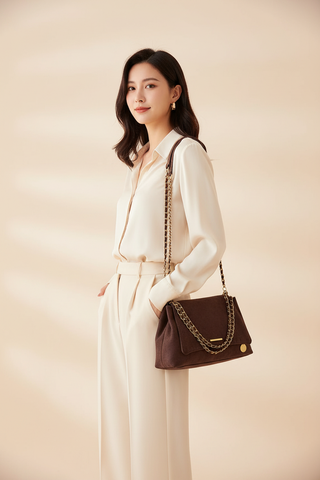 Isla Faux Suede Bag Chocolate — Lifestyle