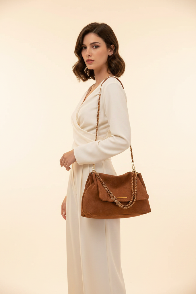 Isla Faux Suede Bag Rust — Lifestyle