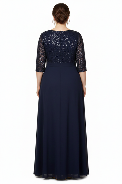 Jori Formal Dress Curve Navy — Size 18 Model, Back (dark hair)