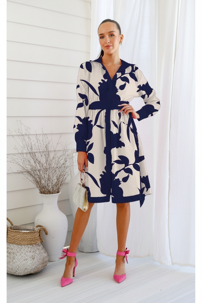 Lux Champagne Navy Dress — Front