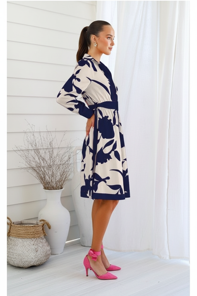 Lux Champagne Navy Dress — Side