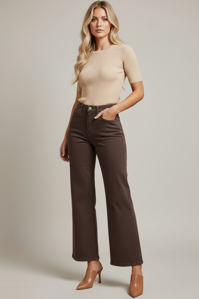 Misha Wide Leg Jean Chocolate – Front