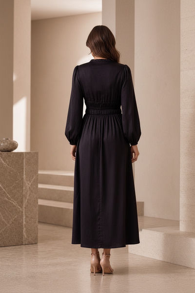 Portwine Magnolia Print Dress – Back