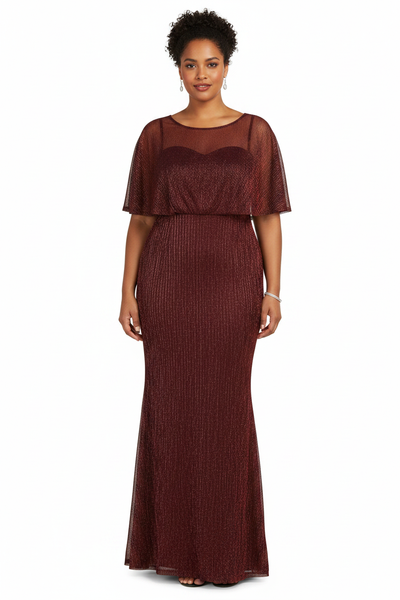 Rene Formal Dress Curve Burgundy — Size 18 Model, Front