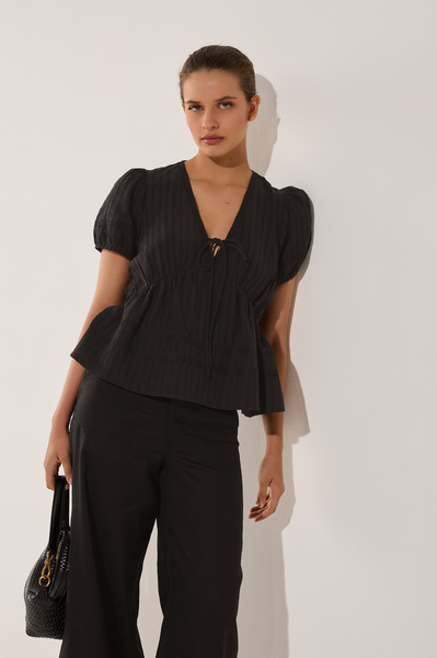 Rylan Cotton Peplum Top Black