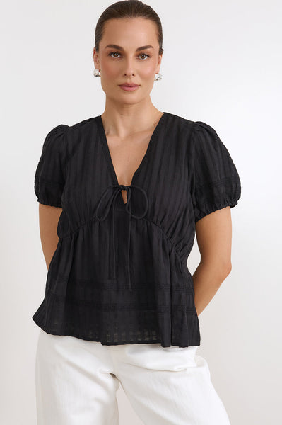Rylan Cotton Peplum Top Black