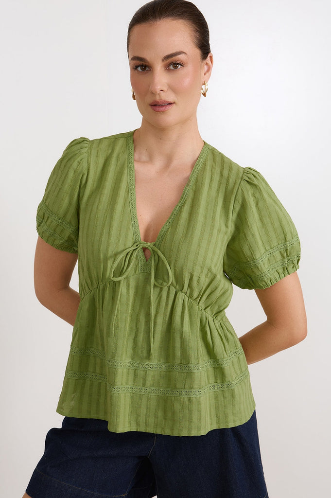 Rylan Cotton Peplum Top Green