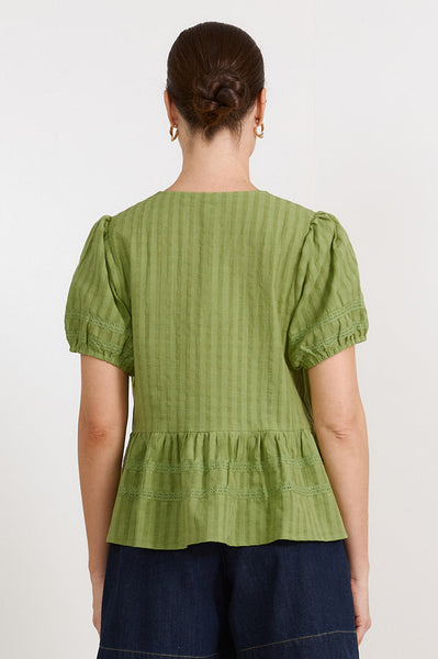 Rylan Cotton Peplum Top Green