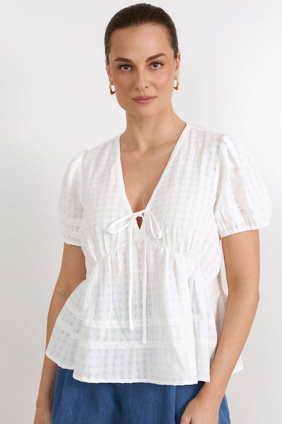 Rylan Cotton Peplum Top Ivory