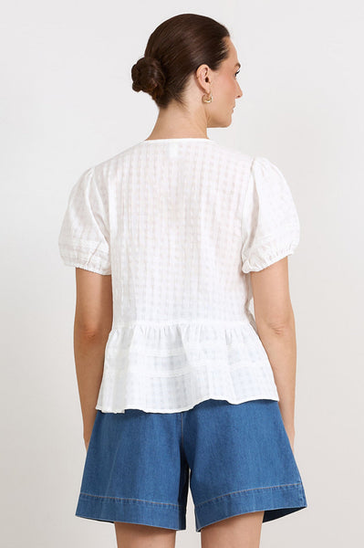 Rylan Cotton Peplum Top Ivory
