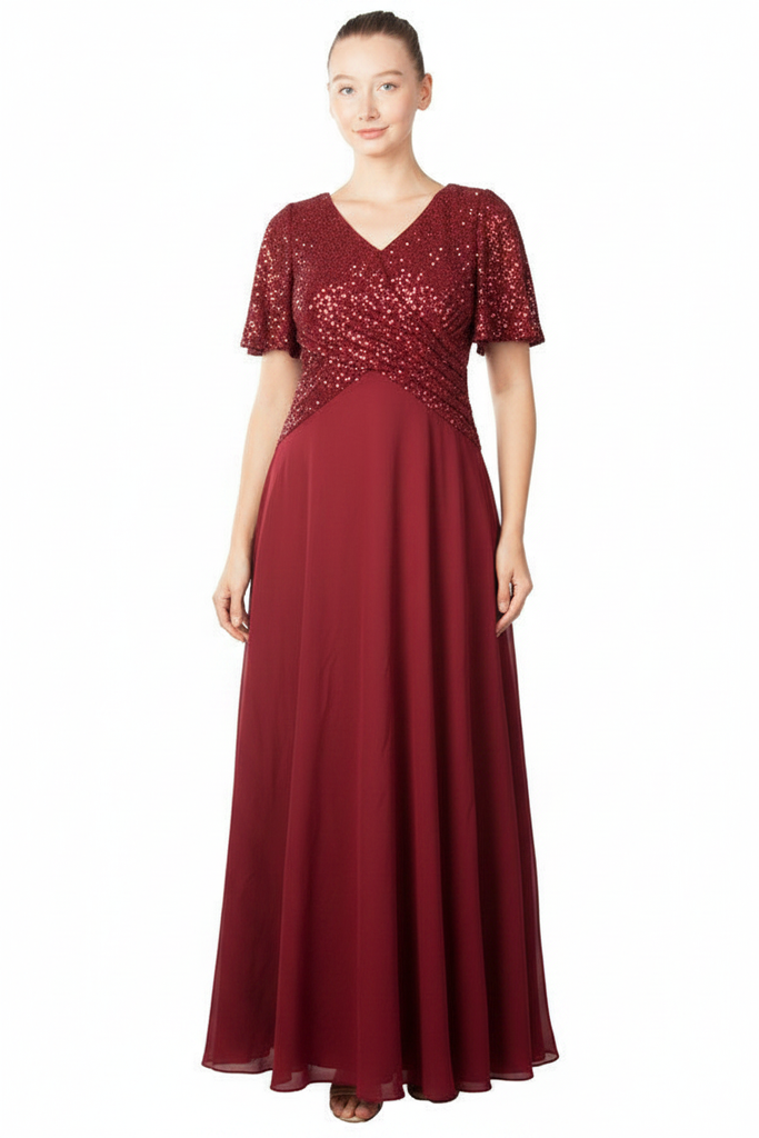 Sari Formal Dress Curve Burgundy — Size 18 Model, Front