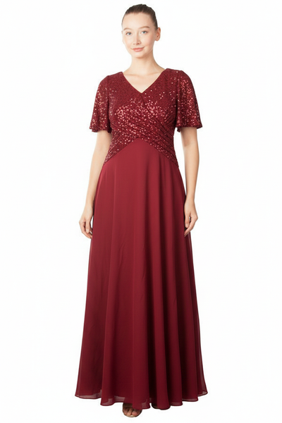 Sari Formal Dress Curve Burgundy — Size 18 Model, Front