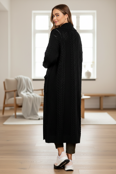 Sass Long Cardigan Black – Back