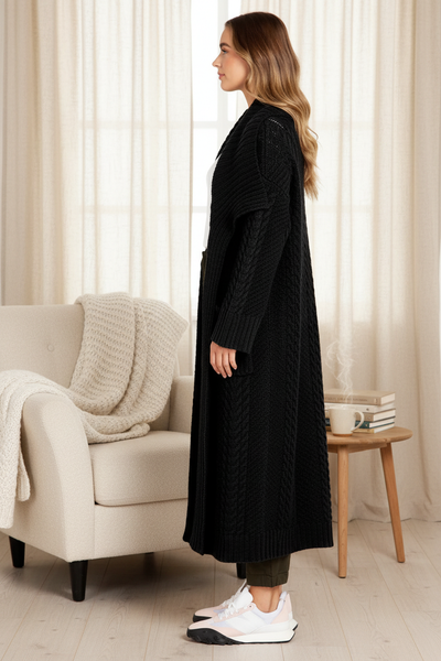 Sass Long Cardigan Black – Side