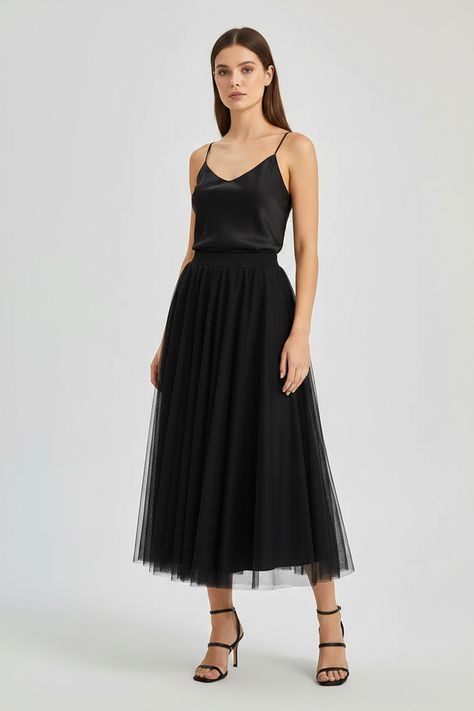 Scarlet Mesh Skirt Black – Front