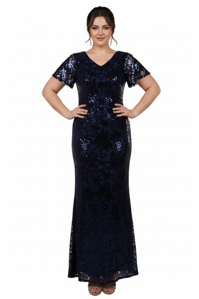 Shania Formal Dress Curve Navy — Size 18 Model, Front