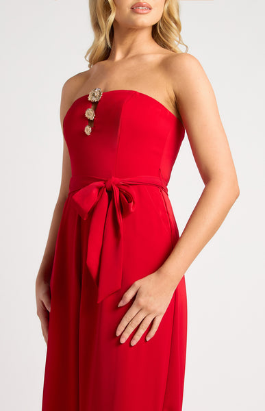 Gold Floral Detail Jumpsuit Red