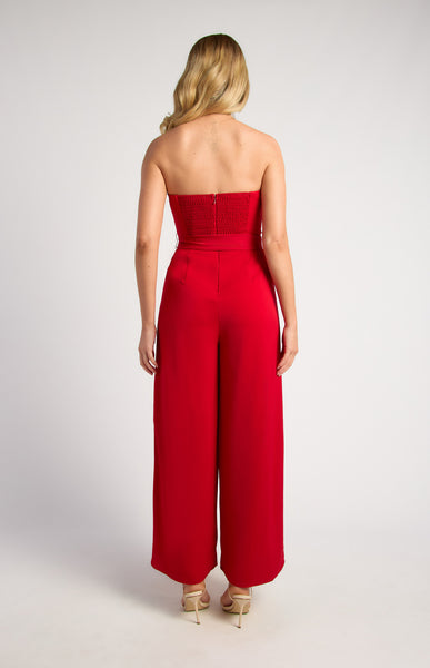 Gold Floral Detail Jumpsuit Red