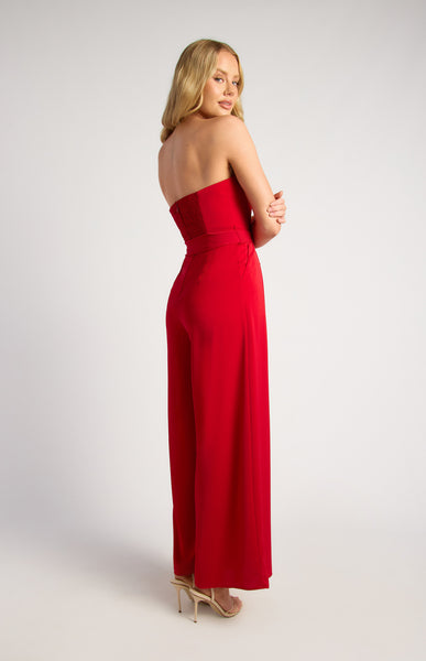 Gold Floral Detail Jumpsuit Red