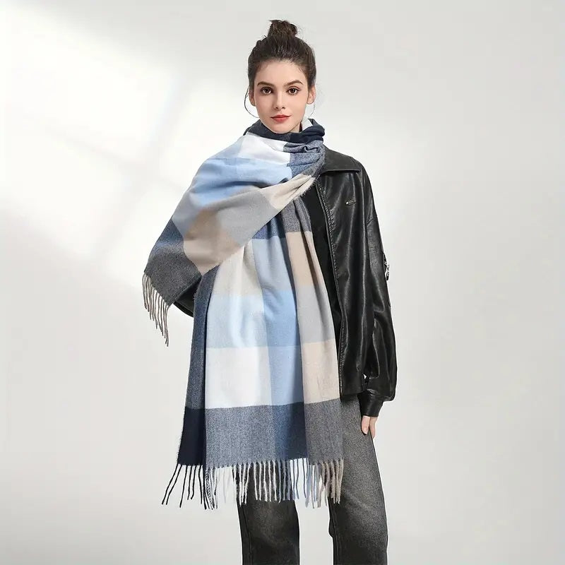 Check Fringed Scarf Blues