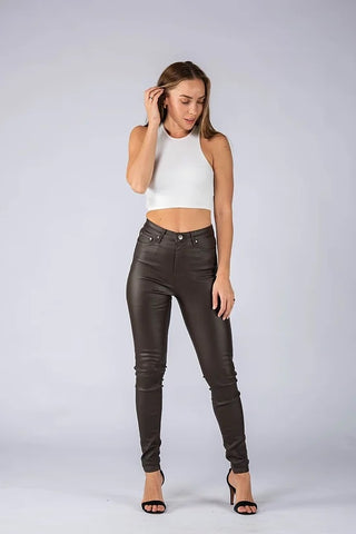 Leather Look Jeans Chocolate - Cavorte 