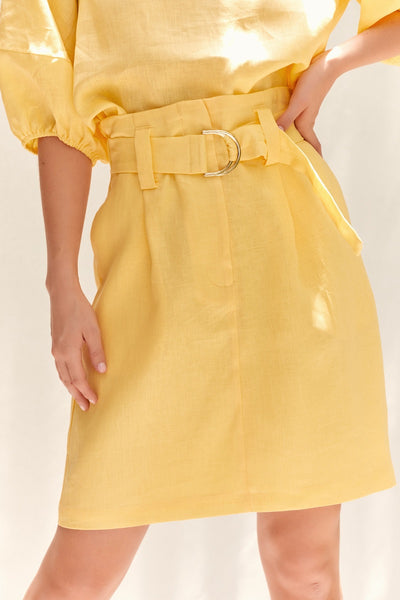 Thalia Linen Skirt Lemon